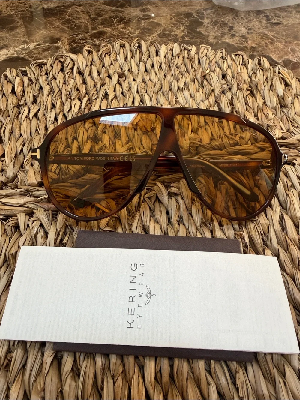 Tom Ford Vladimir Brown Tortoise Aviator Sunglasses with Amber Lenses
